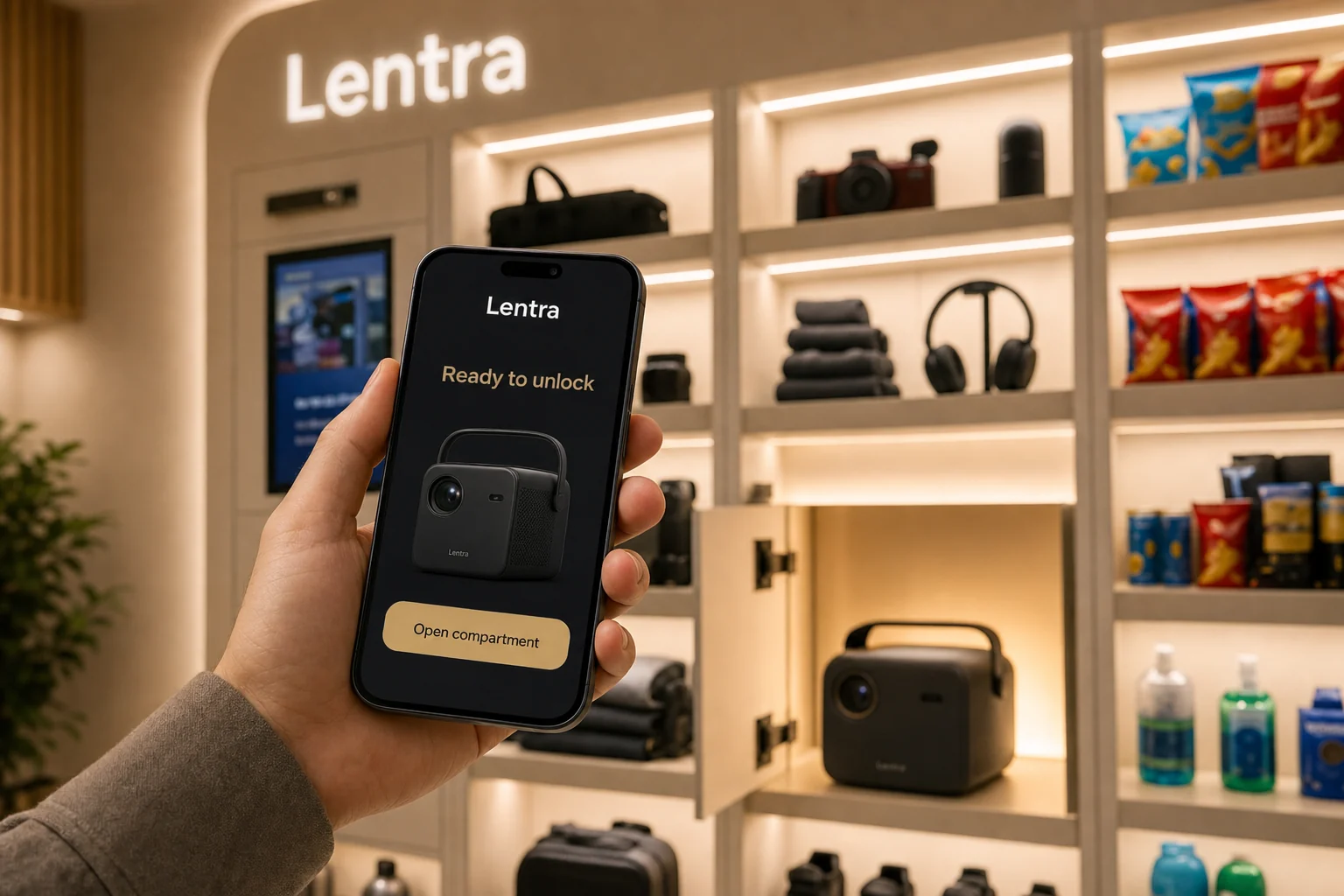 Resident using the Lentra app to open a product compartment